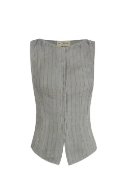 Lupe, sky blue striped linen vest