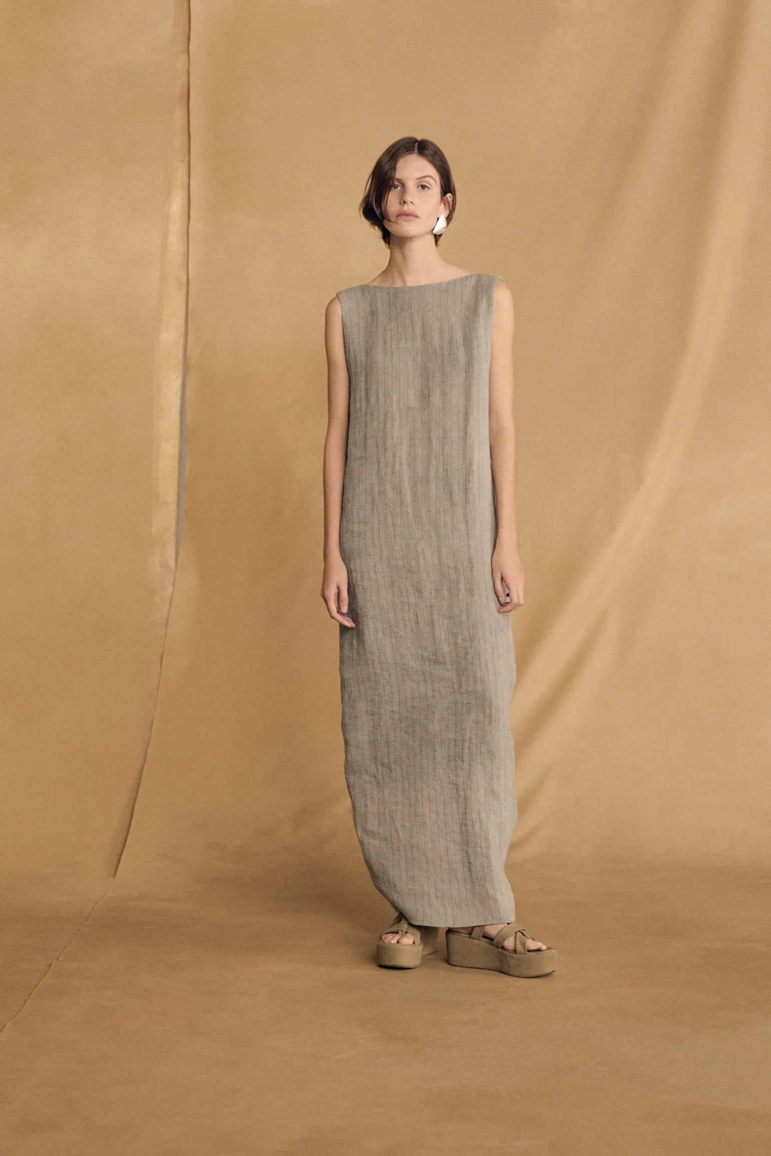 Lupe, sky blue striped linen dress