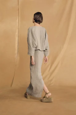 Lupe, sky blue striped linen dress