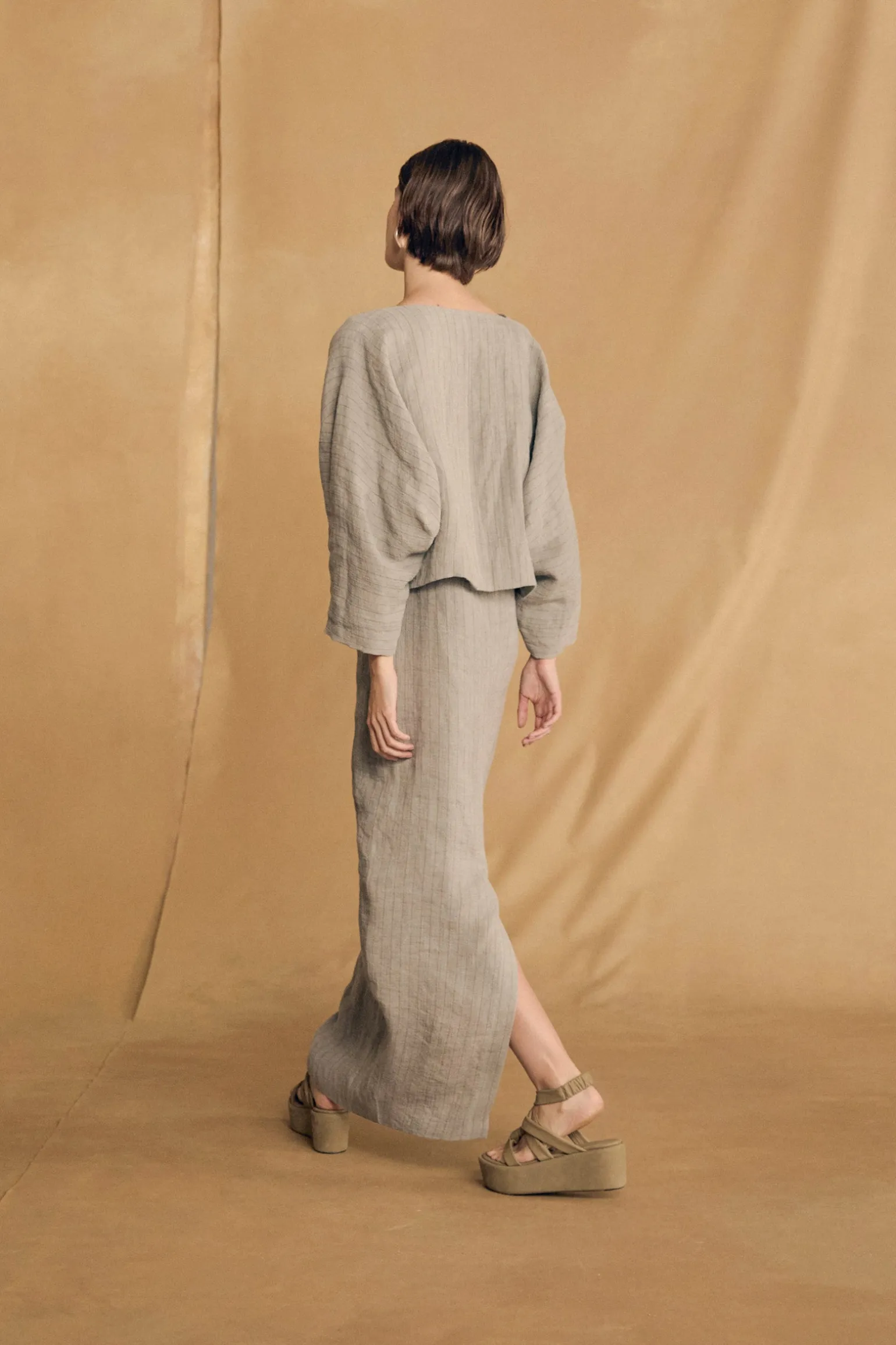 Lupe, sky blue striped linen dress