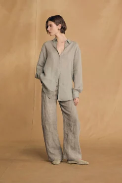 Lupe, sky blue striped linen pants