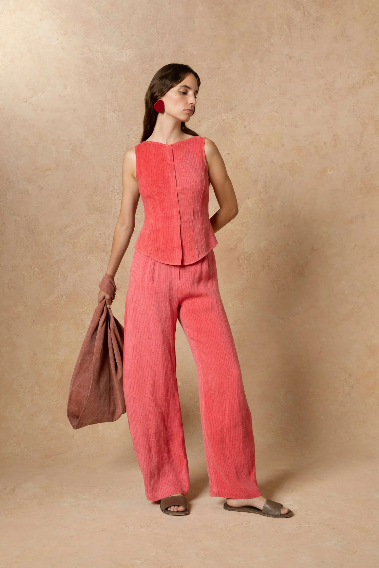 Lupe, striped maltinto linen vest