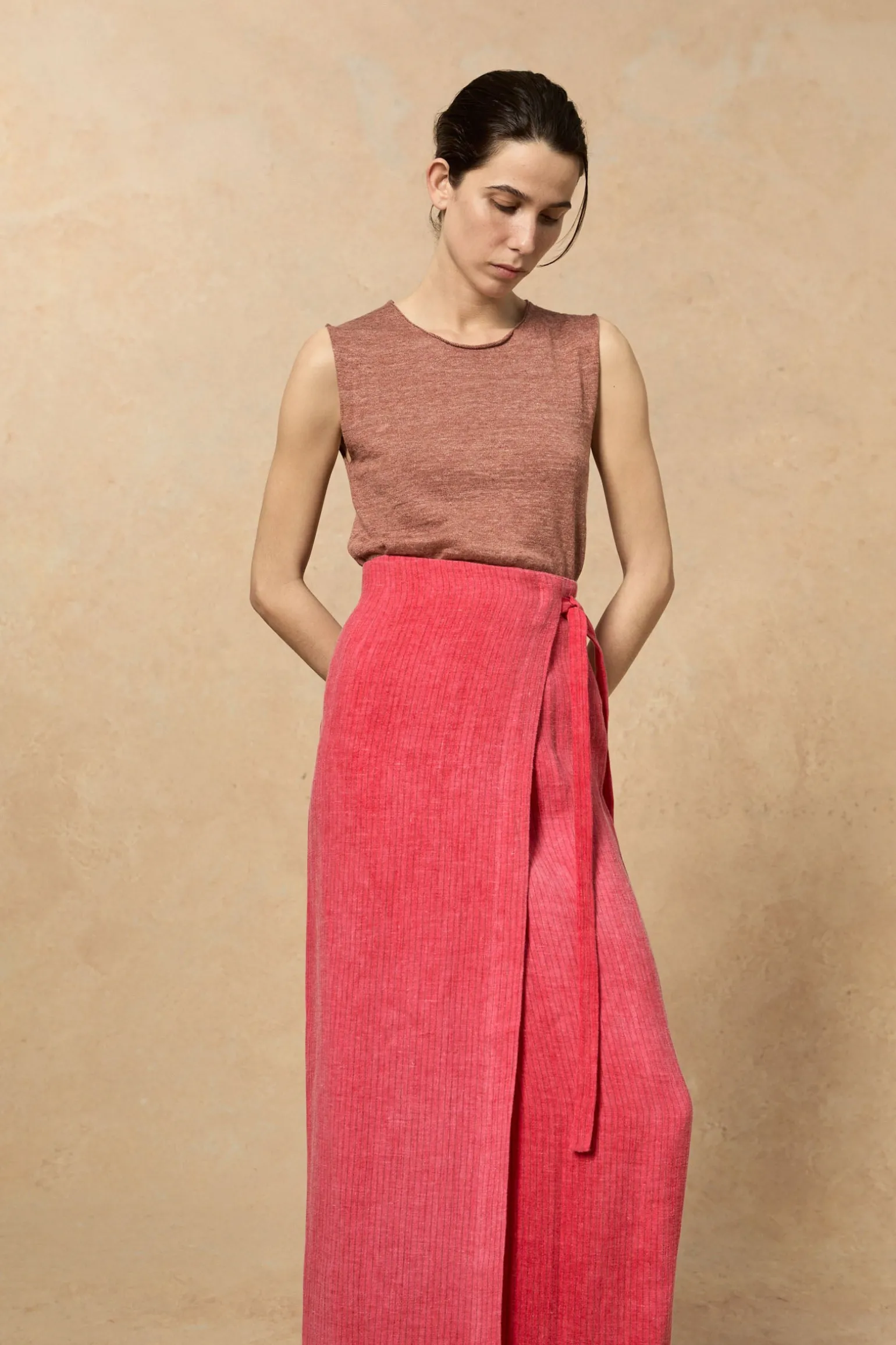 Lupe, striped maltinto linen skirt