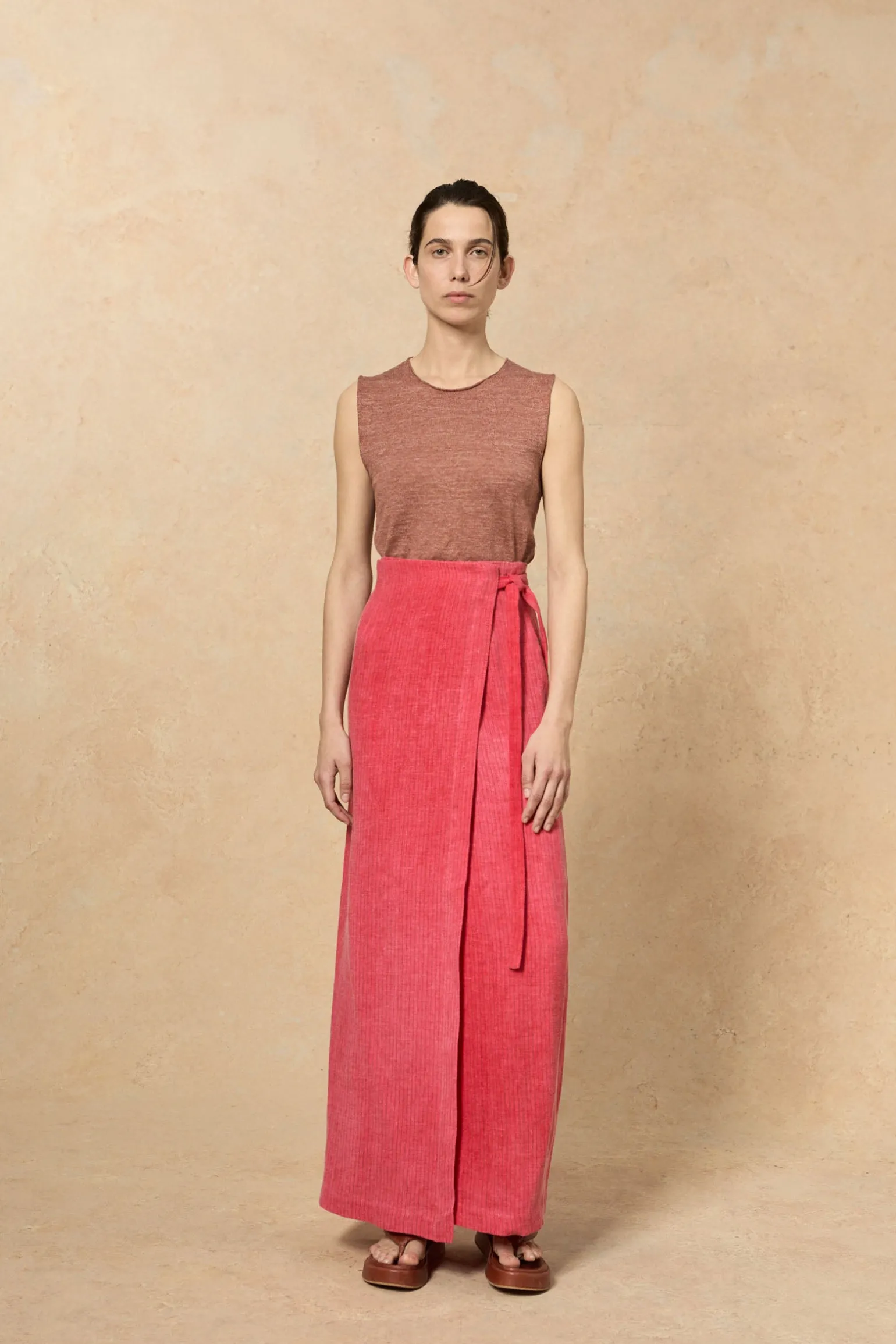 Lupe, striped maltinto linen skirt