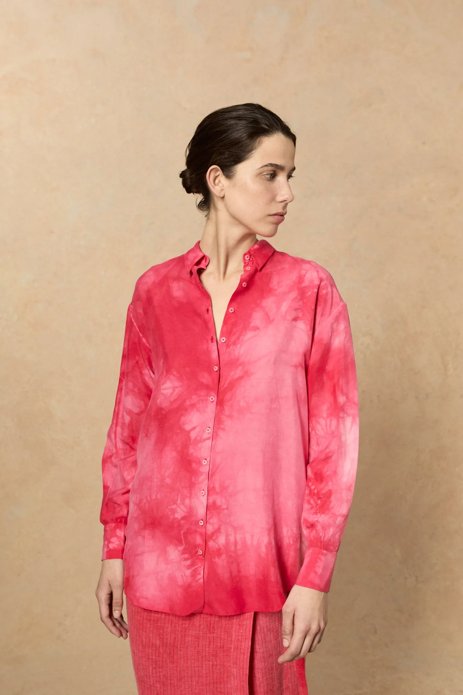 Lupita, pink maltinto silk shirt