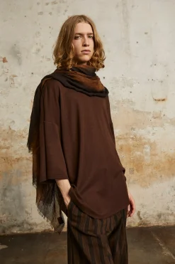 Marc, brown and tobacco striped scarf in cashmere and silk