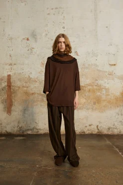Marc, brown and tobacco striped scarf in cashmere and silk