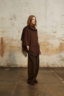 Marc, brown and tobacco striped scarf in cashmere and silk