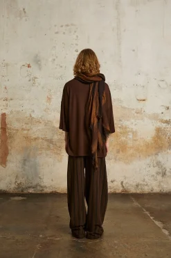 Marc, brown and tobacco striped scarf in cashmere and silk