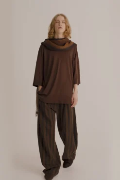 Marc, brown and tobacco striped scarf in cashmere and silk
