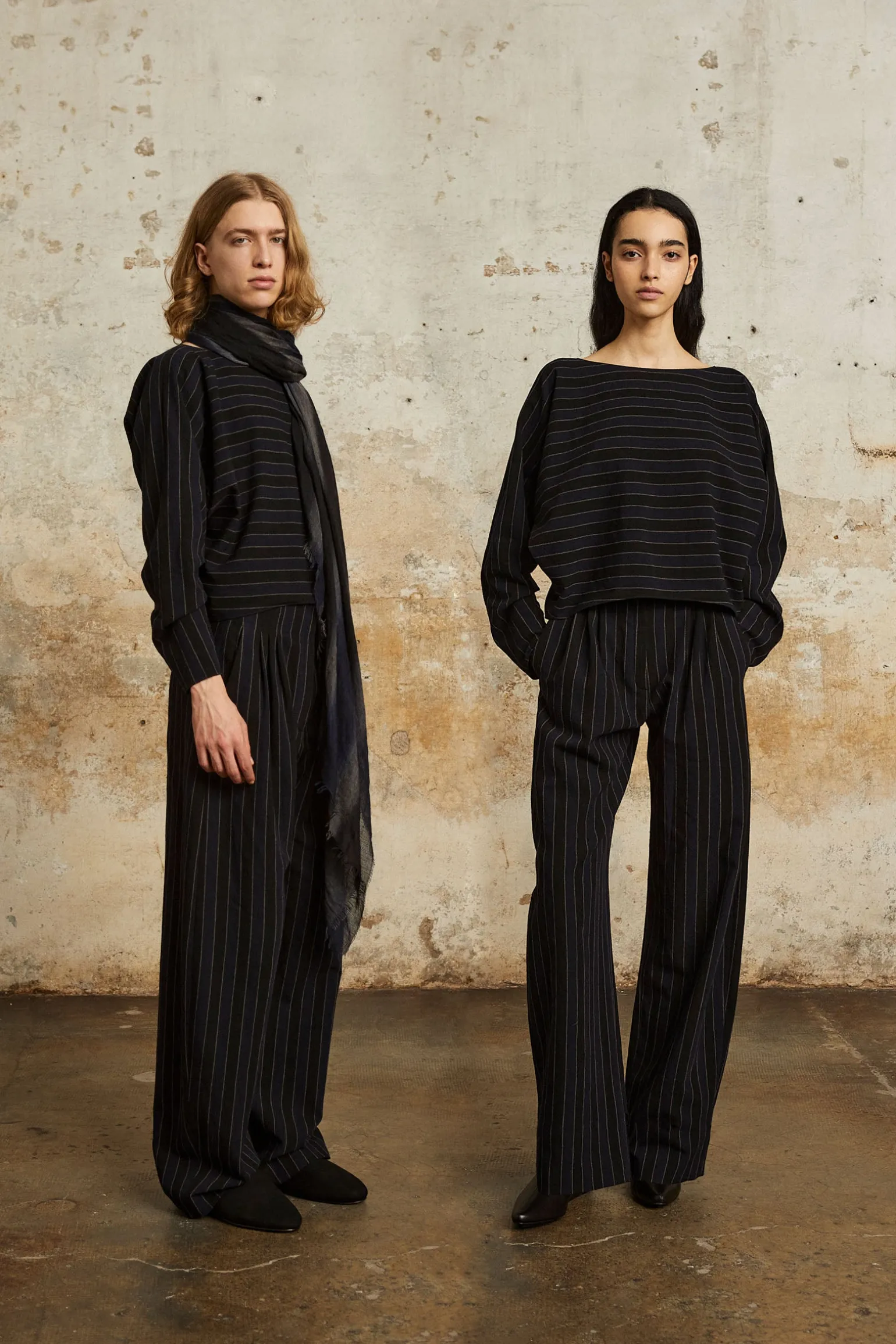 Marcel, blue striped top in linen and wool