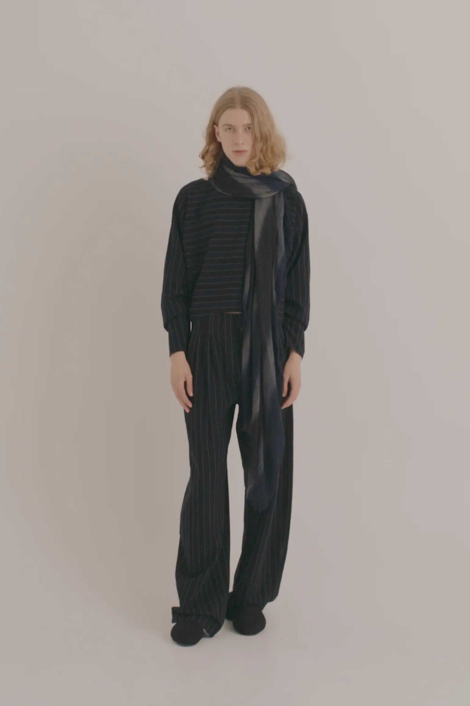 Marcel, blue striped top in linen and wool