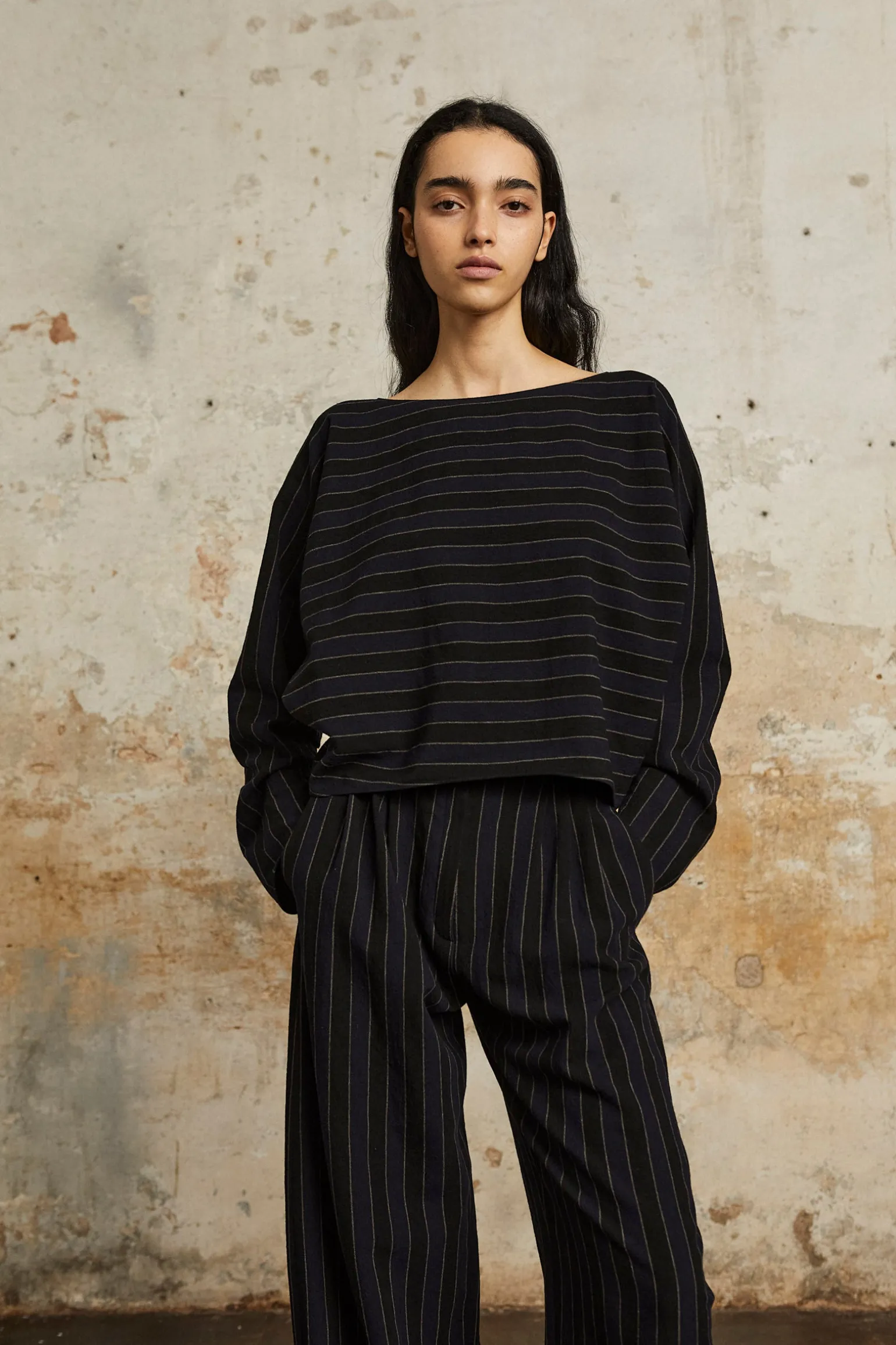 Marcel, blue striped top in linen and wool