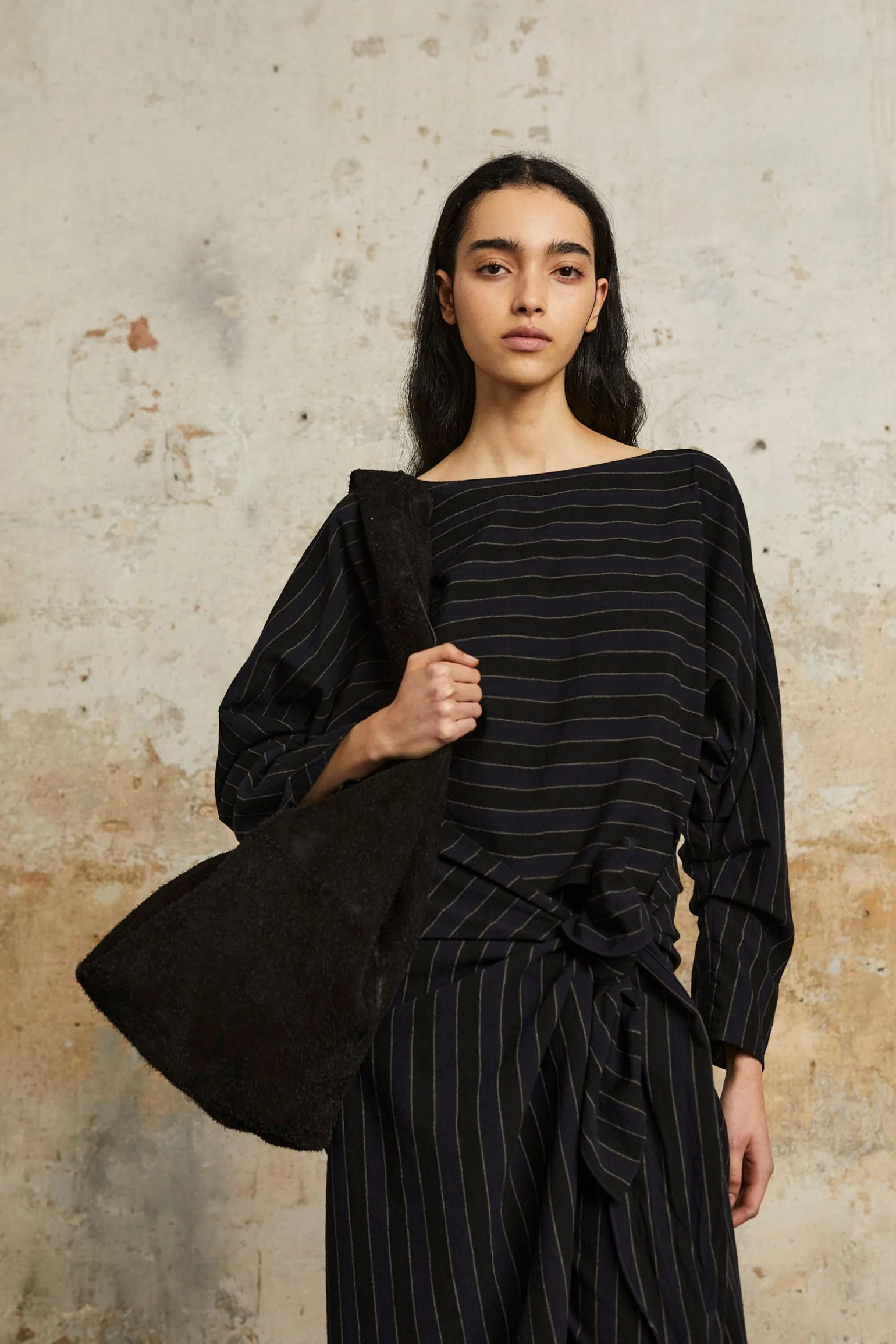 Marcel, blue striped top in linen and wool
