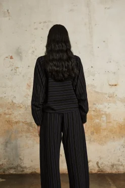 Marcel, blue striped top in linen and wool