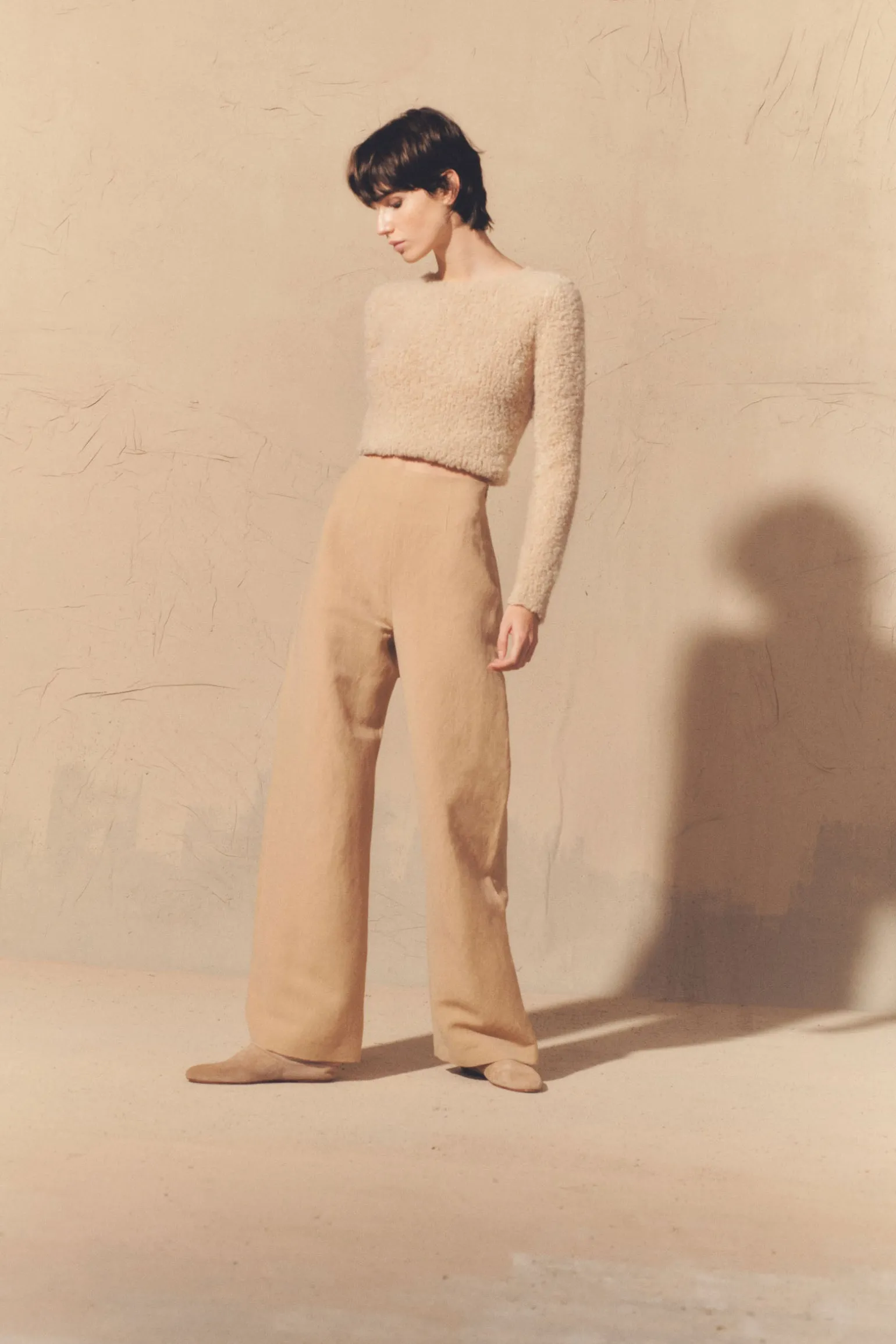 Margot, pink sand linen and wool pants