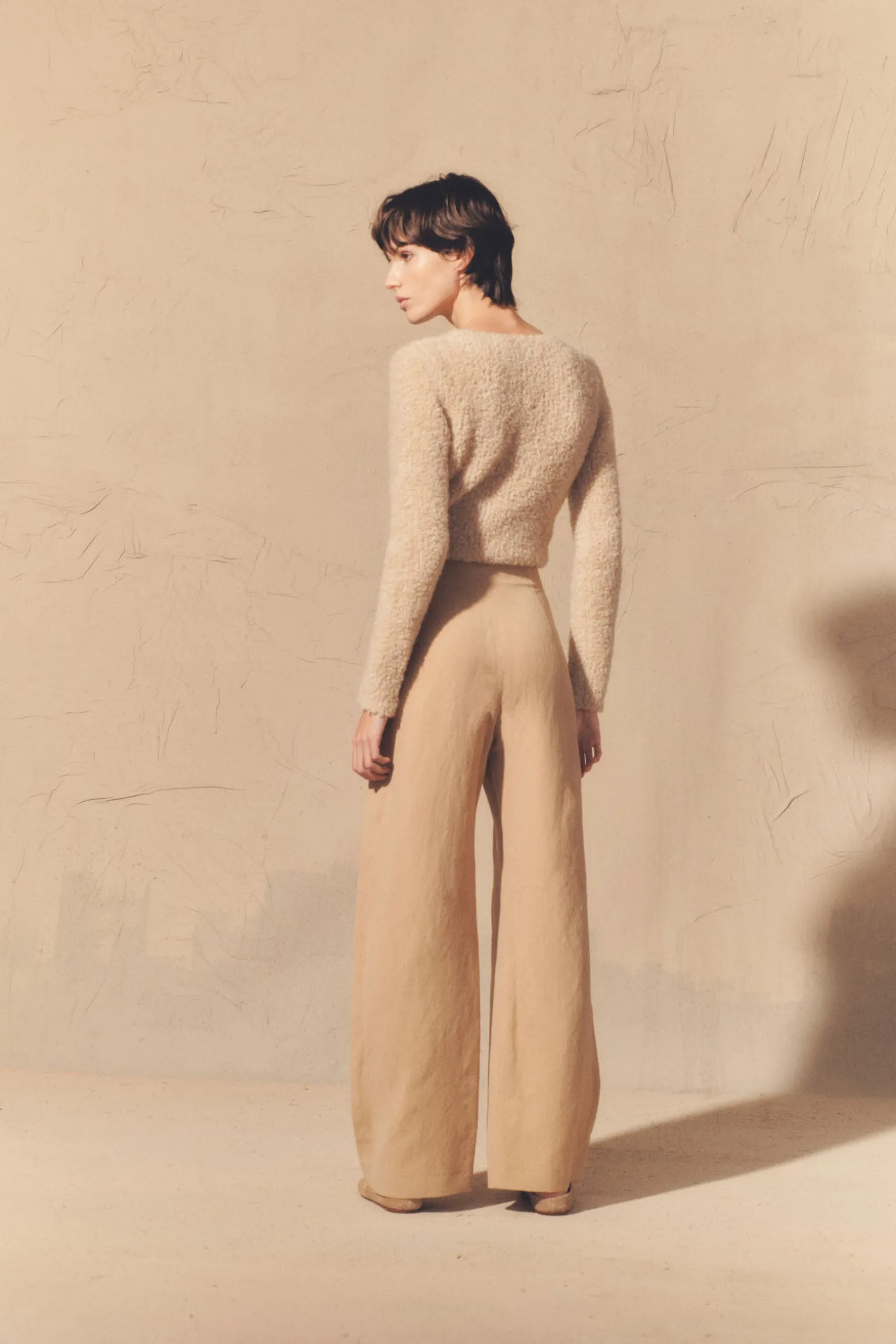 Margot, pink sand linen and wool pants