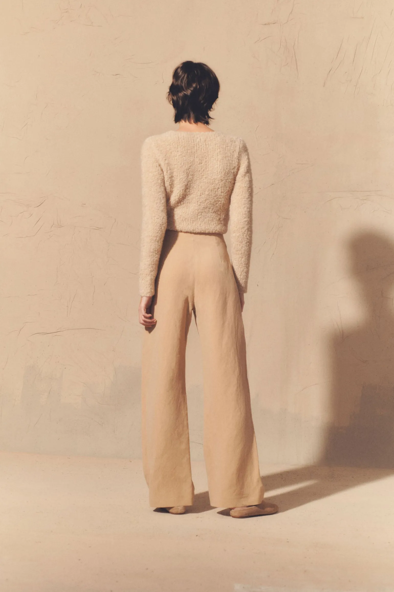 Margot, pink sand linen and wool pants