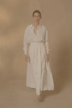 Marlo, long ecru linen skirt