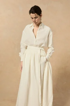 Marlo, long ecru linen skirt