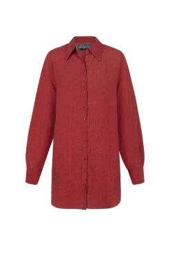 Marlo, red linen shirt