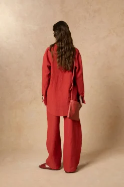 Marlo, red linen shirt