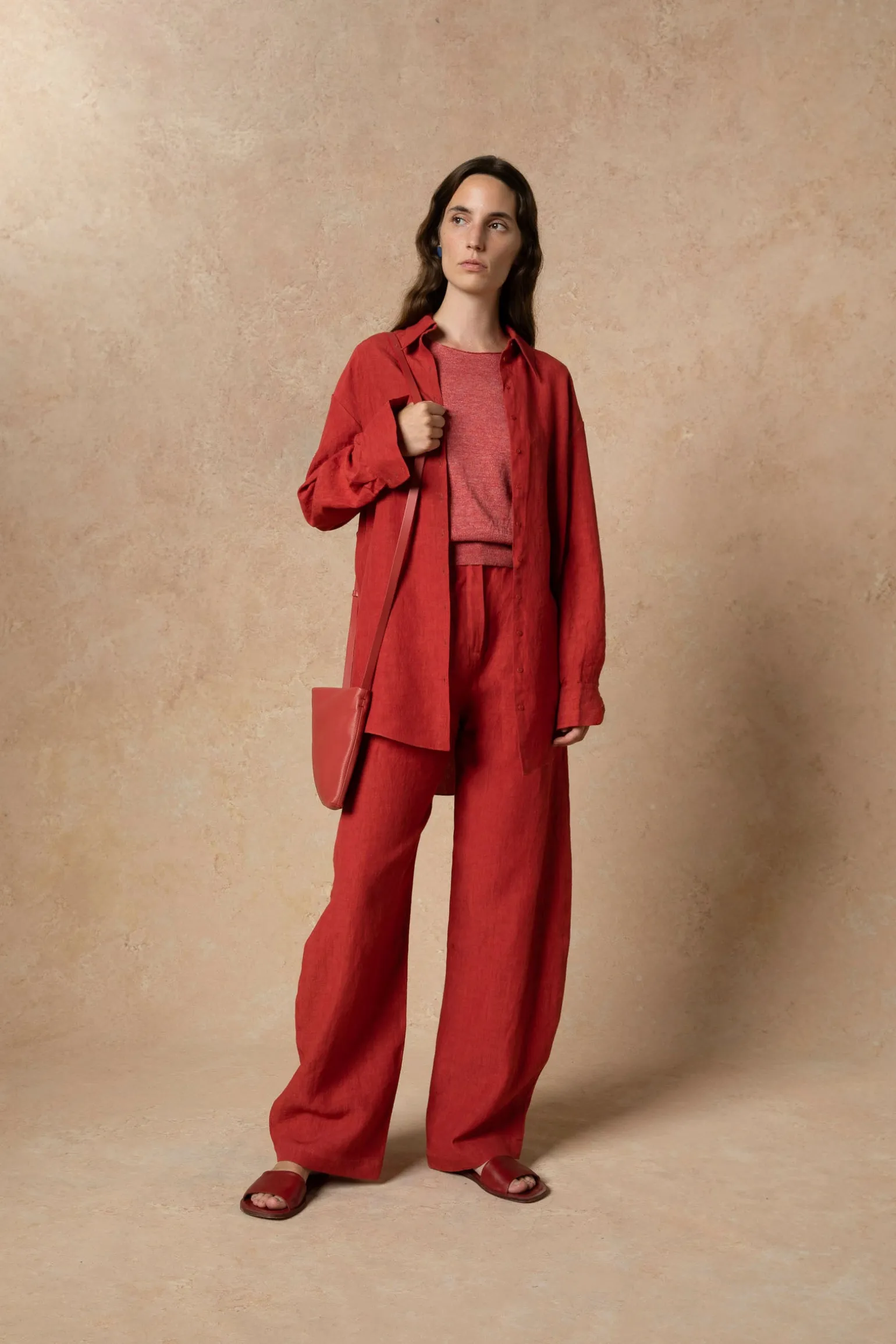 Marlo, red linen shirt