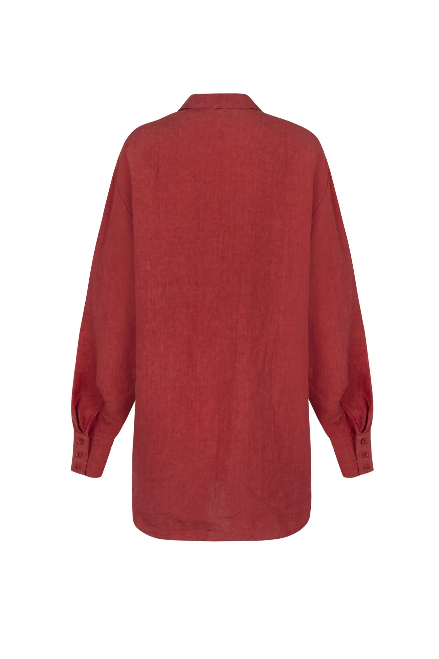 Marlo, red linen shirt