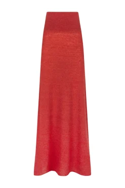 Marlon, long red knitwear skirt