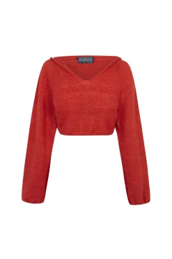 Marlon, red knit hoodie