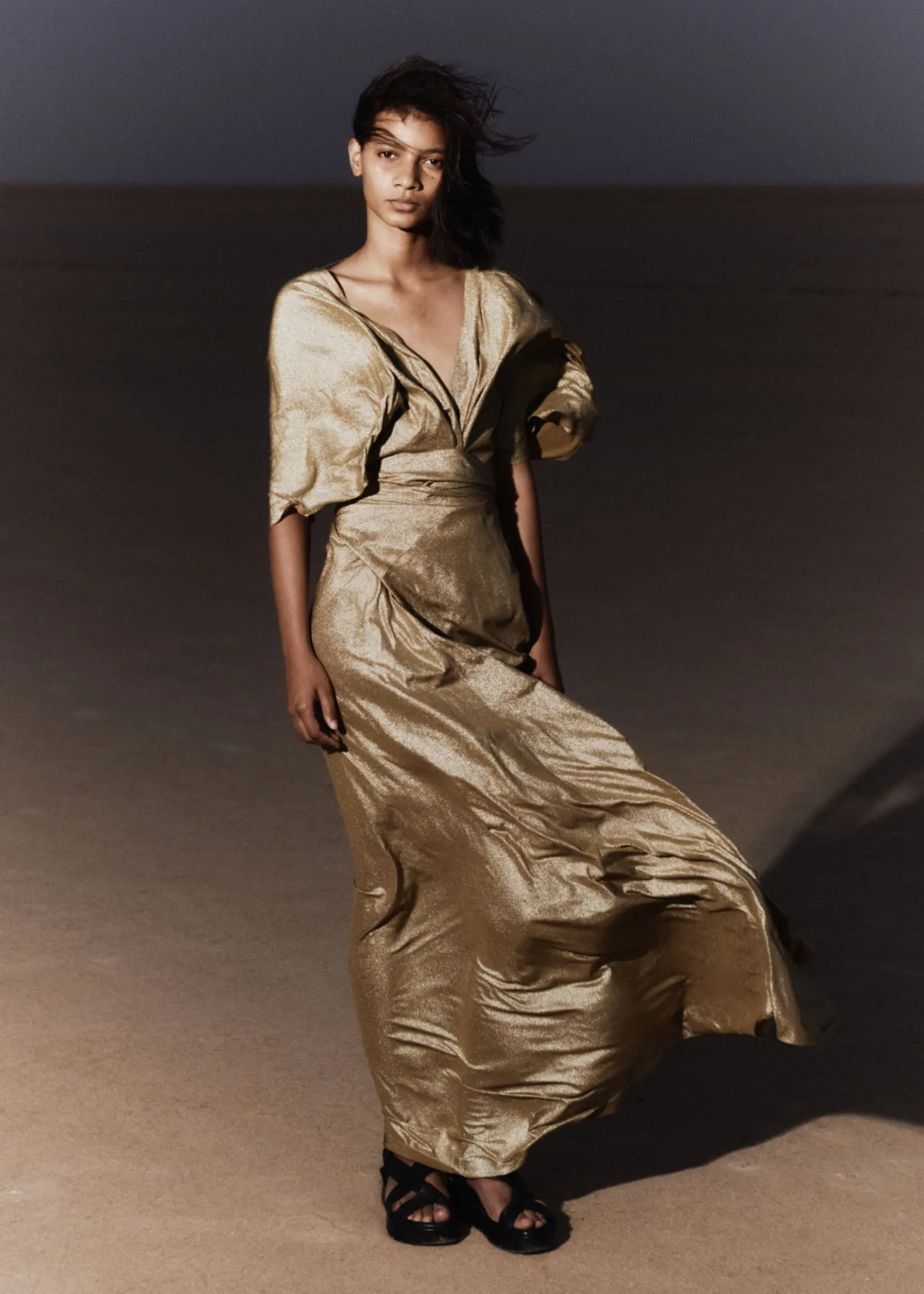Martina, gold metallic silk dress