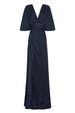 Martina, long blue nero cupro dress