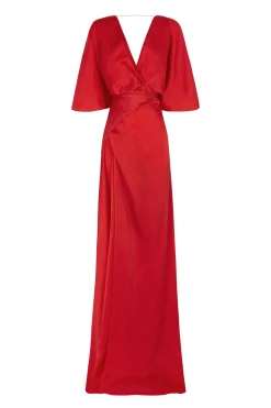 Martina, long red cupro dress