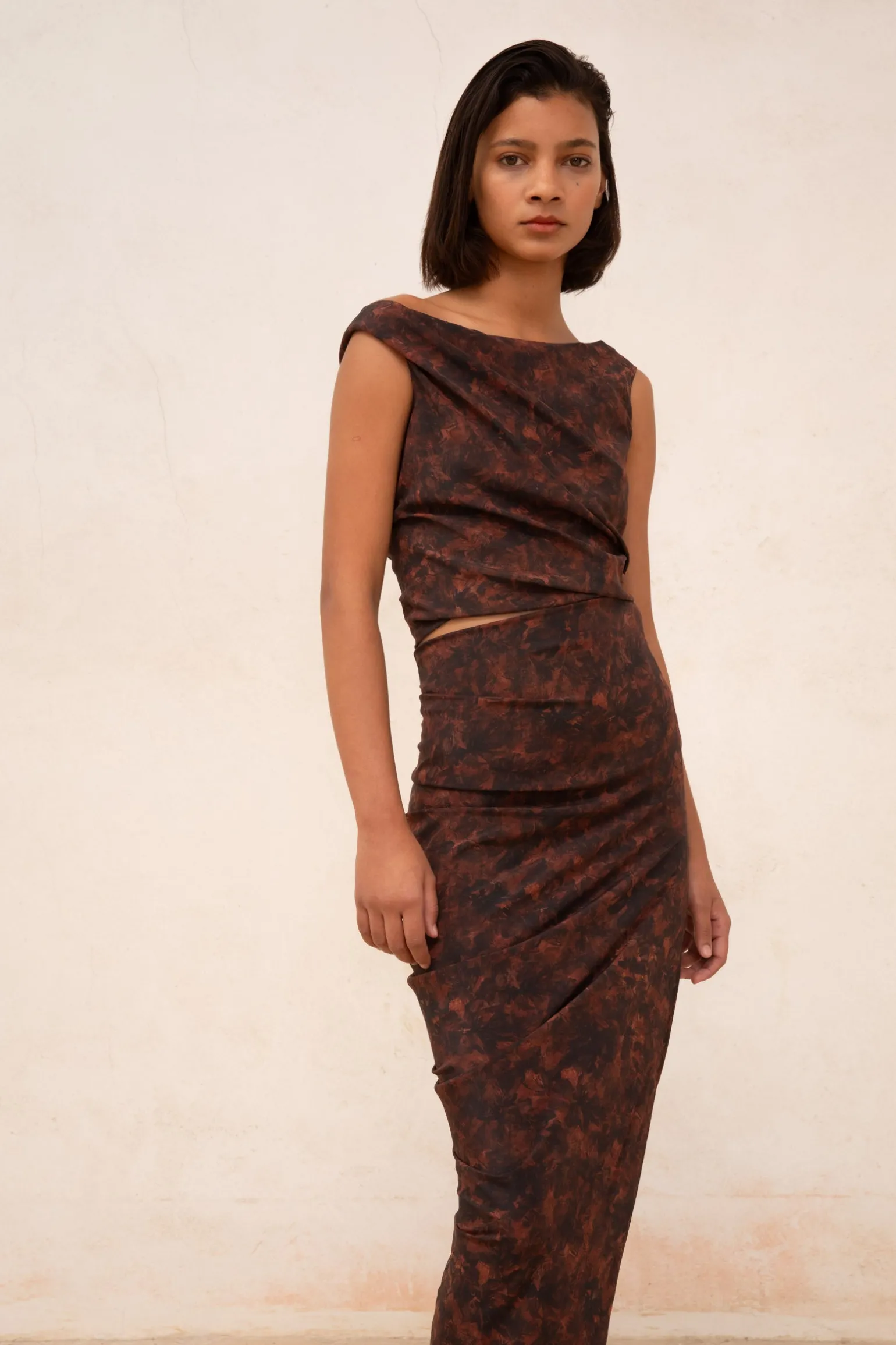 Mathilda, mata print stretch silk skirt