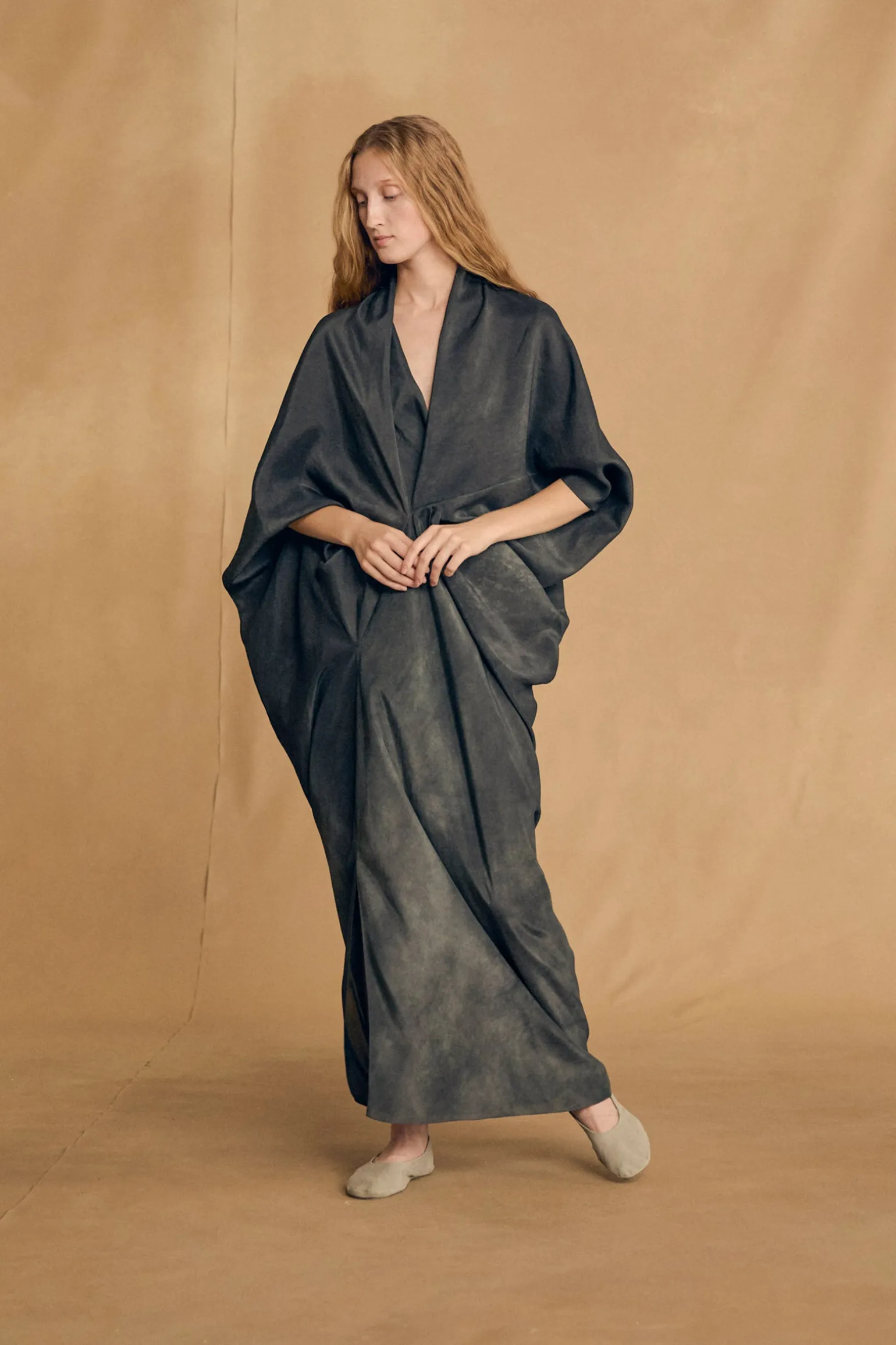 Mayu, petroleum maltinto silk dress