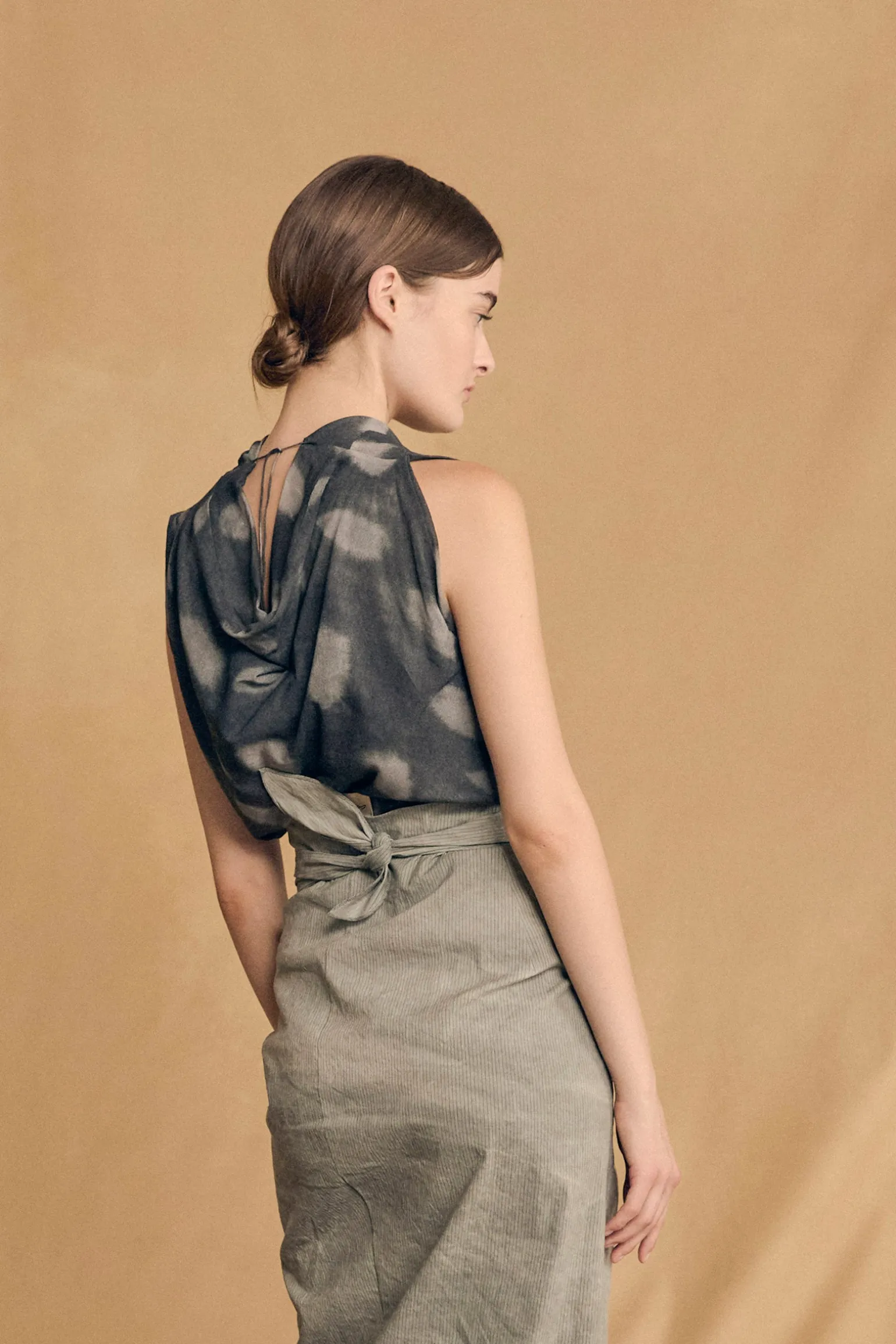Menta, mint print stretch silk top