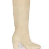 Milla, high boot in ecru brushed suede