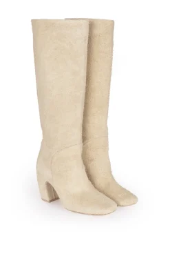 Milla, high boot in ecru brushed suede
