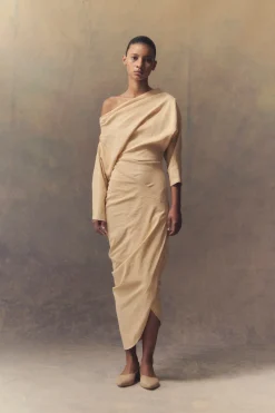 Mira, graphite stretch hemp asymmetrical dress