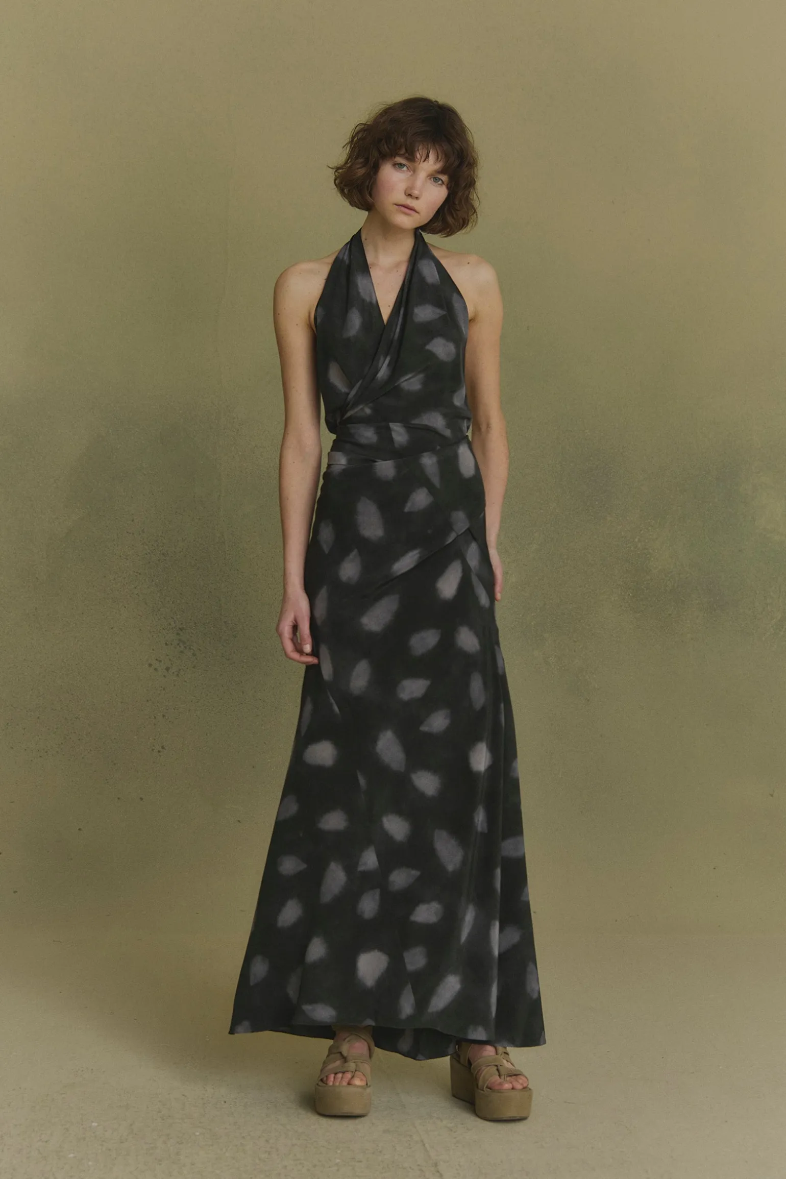 Molly, mint print silk dress