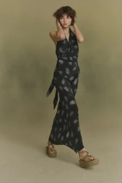 Molly, mint print silk dress