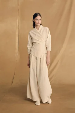 Mona, pantalon de lino y seda marfil