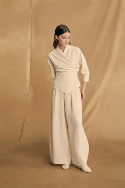 Mona, pantalon de lino y seda marfil