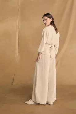 Mona, pantalon de lino y seda marfil
