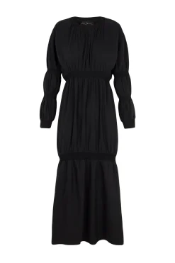 Morgan, dress in smoke gray linen and silk