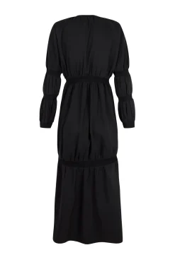 Morgan, dress in smoke gray linen and silk