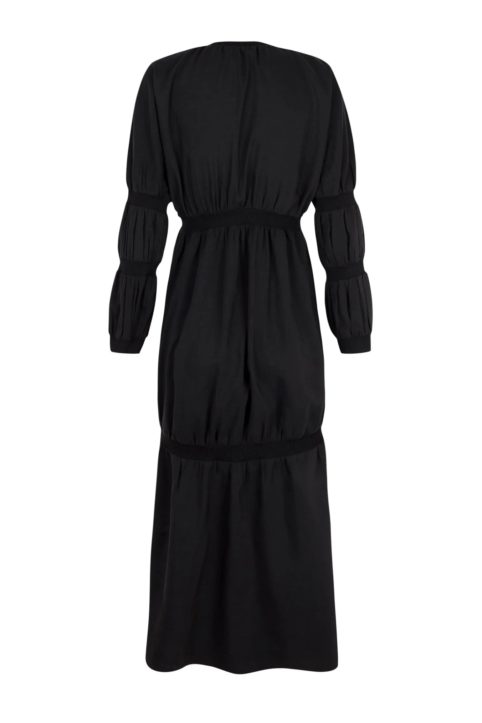 Morgan, dress in smoke gray linen and silk