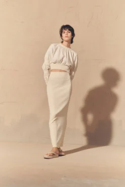 Morgan, ivory linen and silk crop top