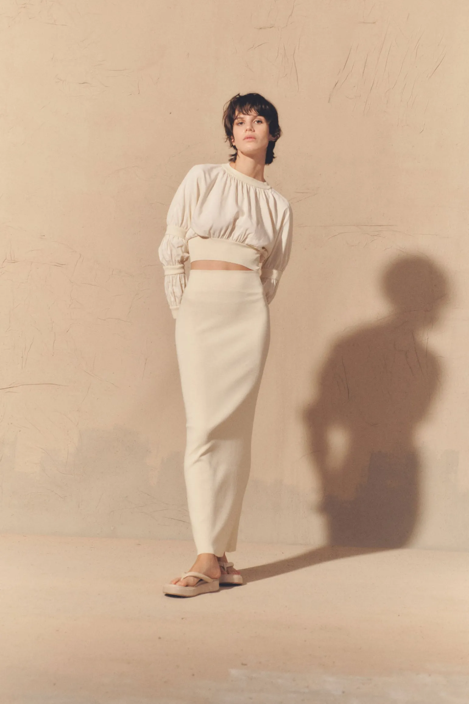 Morgan, ivory linen and silk crop top
