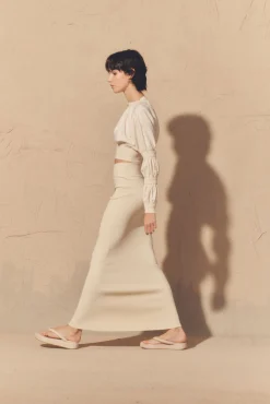 Morgan, ivory linen and silk crop top
